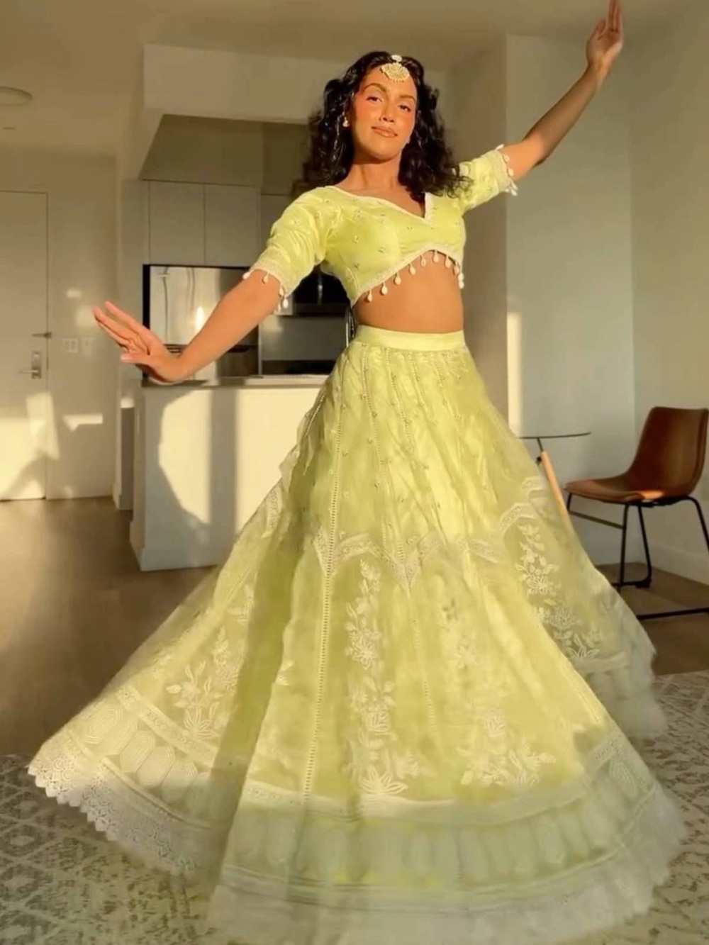 Lashkaraa Lemon Lace Embroidered Lehenga Set